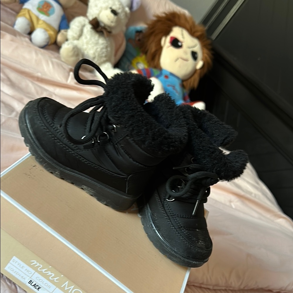Mini Mocs Black Fur-Lined Boots